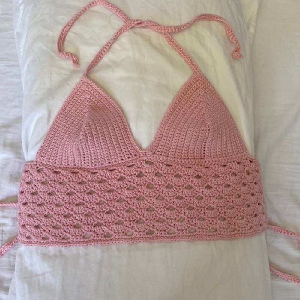 Handmade crochet woman’s soft pink bralette/ crop top size small/medium